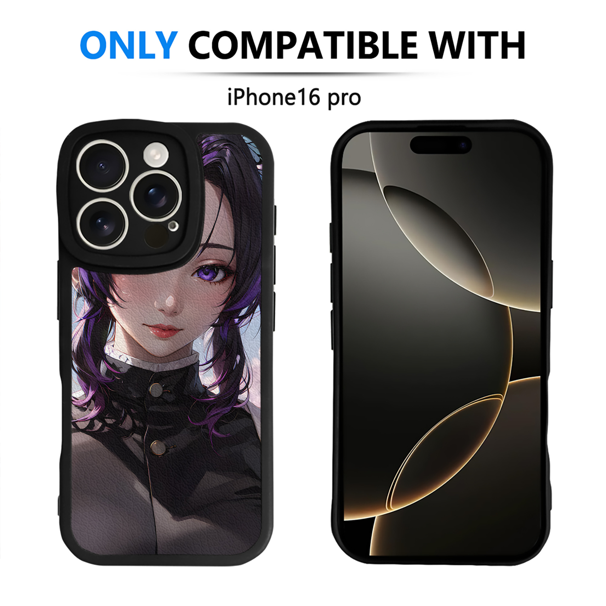 （画像用） 鬼滅の刃（きめつのやいば）蟲柱-胡蝶 しのぶ／こちょう しのぶ Kochou Shinobu 【iPhone 16シリーズ対応】シリコンスマホケース（レザー調） 材質：シリコン